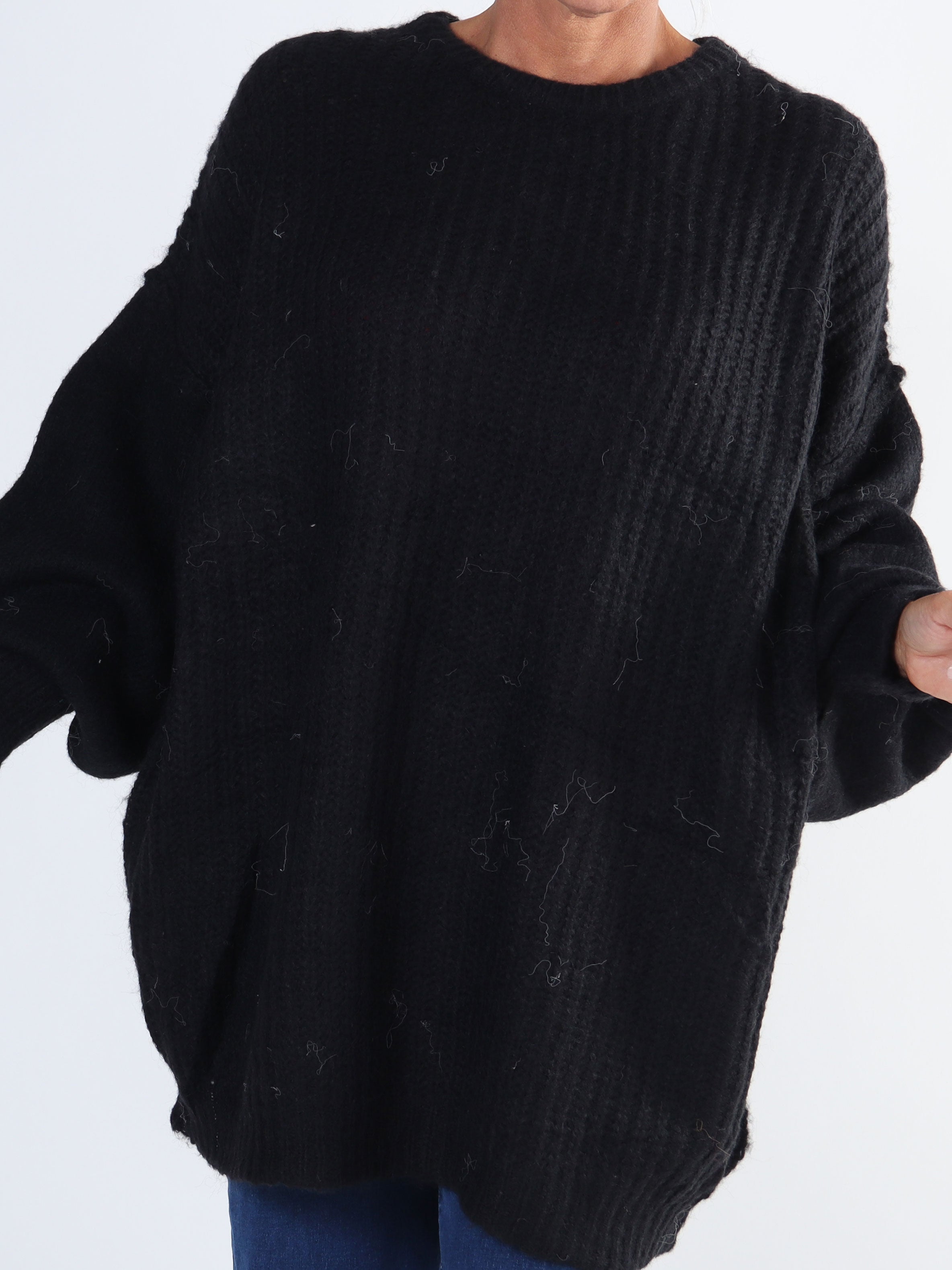 Leana - Lång mjuk plus size stickad blus med ballongärmar